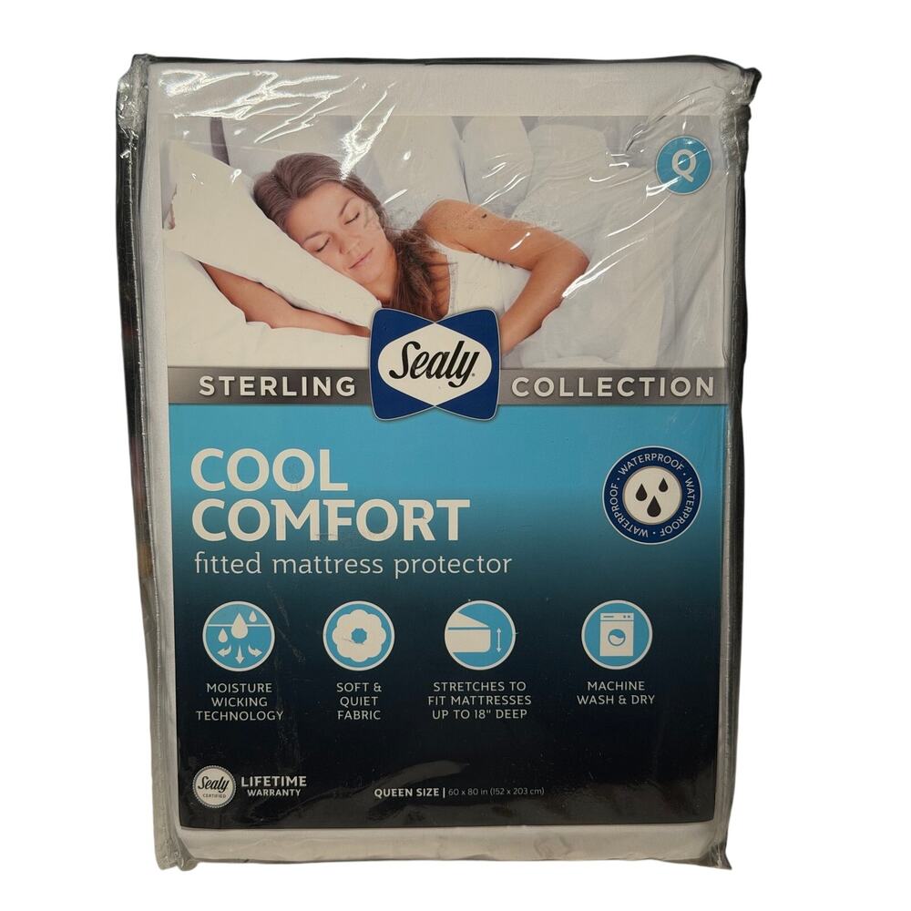 Sealy Sterling Collection Cool Comfort Queen Fitted Mattress Protector White